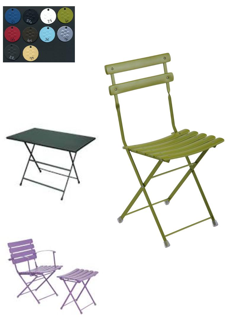 1.3.31<br>Deze opklapbare stoel is volledig van metaal, dus zeer sterk. Trendy kleurtjes, een armstoel en de bijpassende tafel maakt alles compleet !
