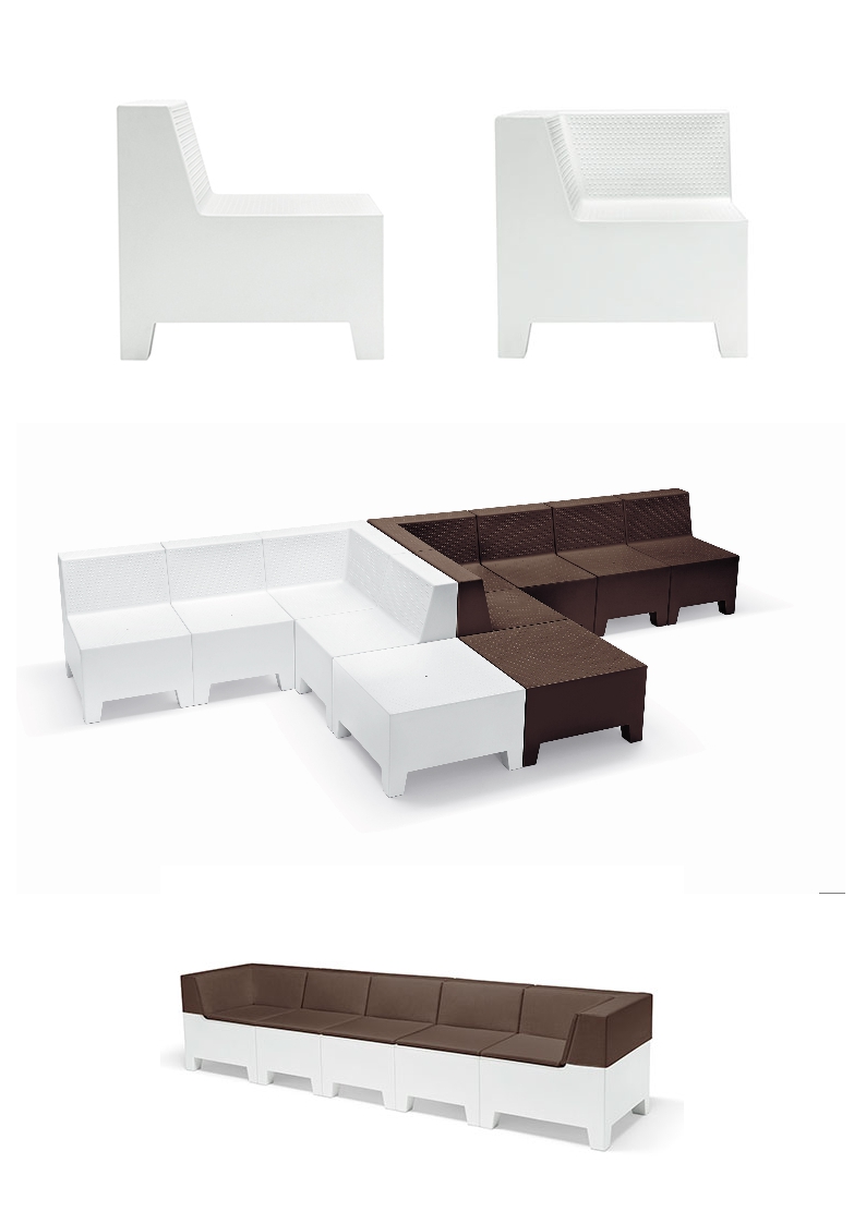 1.7.17<br>Moduleerbare zetels in PVC, wit of bruin, met of zonder kussens, ook voor outdoor !