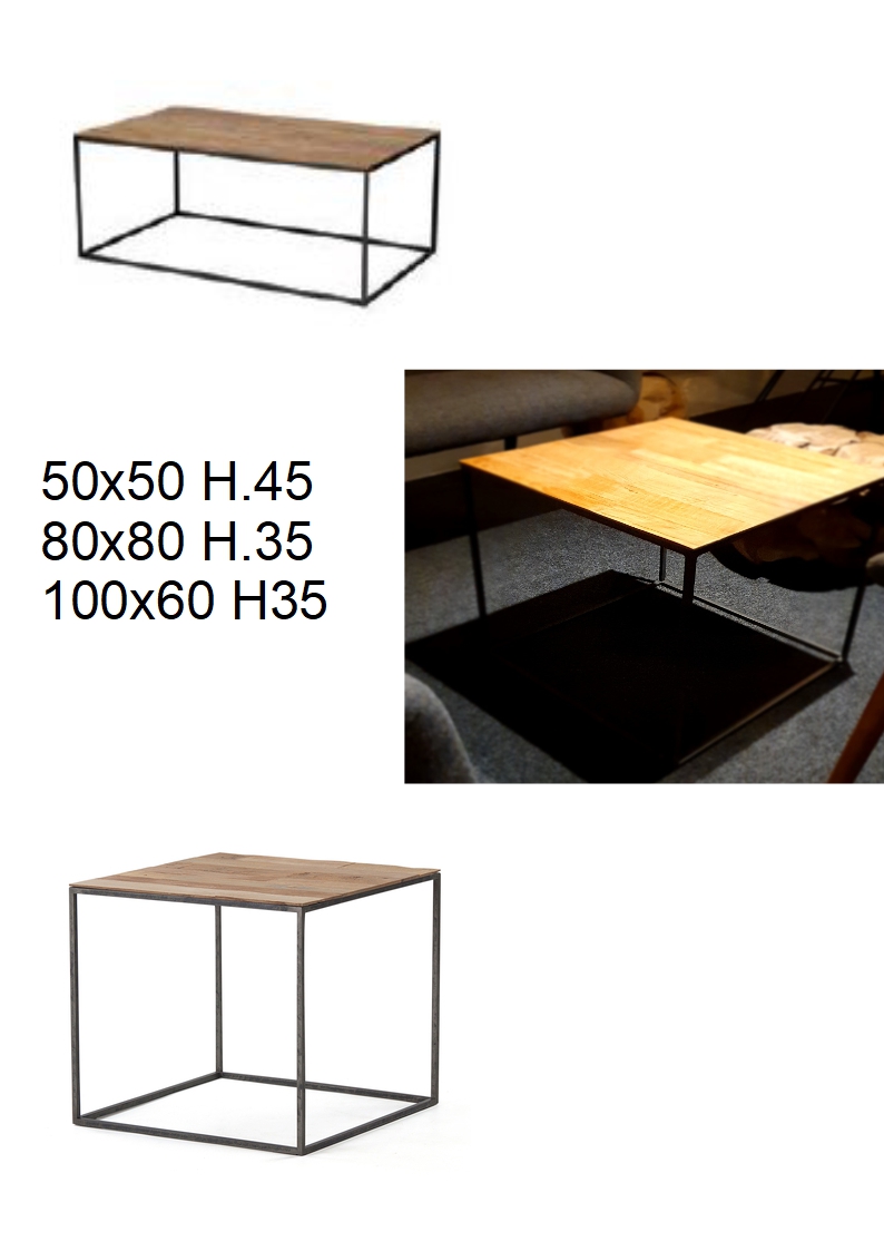 5.2.1<br>salontafel met metalen frame en houten blad met verschillende afmetingen