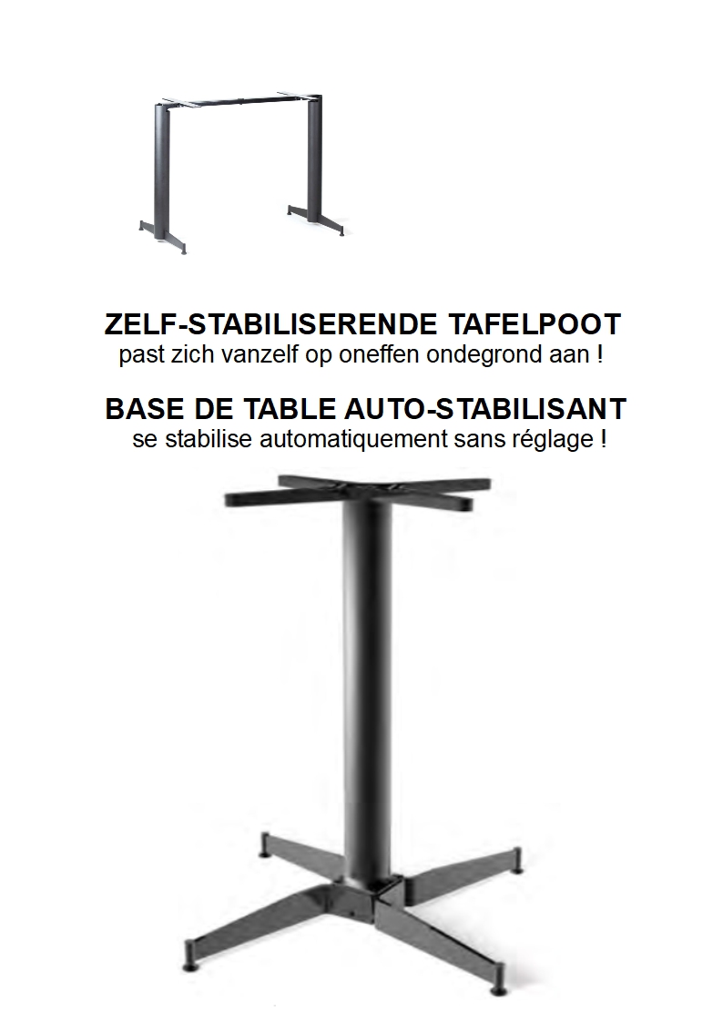 6.1.21<br>zelf-stabiliserende tafelpoot : past vanzelf op oneffen ondergrond aan !